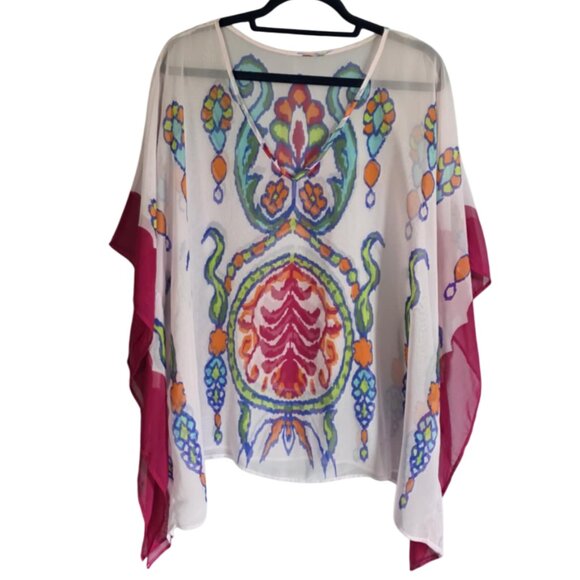 EUC Sheer Elegant Flowy Colorful Blouse - Picture 1 of 5